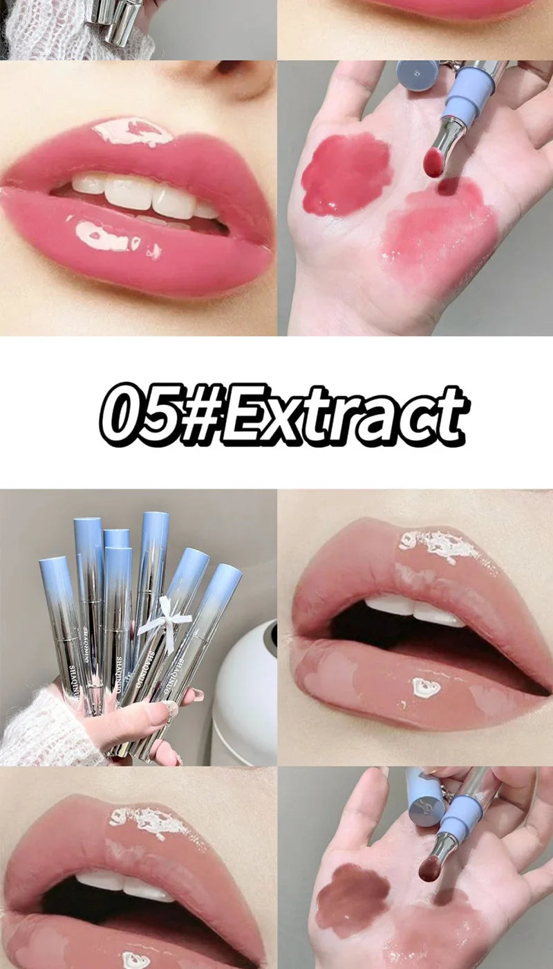 Brillo Labial con Esencia Acuosa de Espejo, Larga Duración, No Pegajoso, Voluminizador, Brillo Labial Líquido, Esmalte Labial en Gel, Maquillaje Hidratante, Tinte Labial