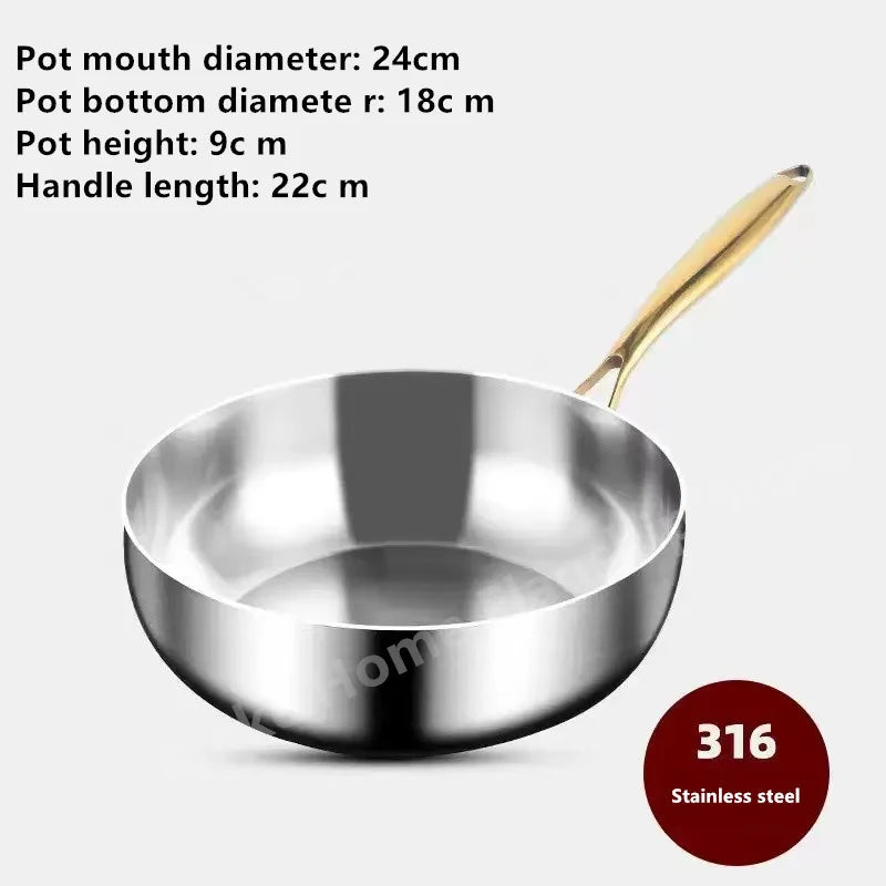 Sartén de acero inoxidable 316, Wok sin recubrimiento aprofundado, sartenes antiadherentes, estufa de Gas, Cocina de Inducción, utensilios de cocina universales
