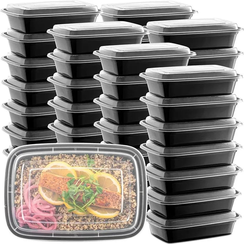 Paquete de 15 contenedores de preparación de comidas, contenedores de almacenamiento de alimentos seguros para microondas con tapas, fiambrera Bento de plástico apilable desechable