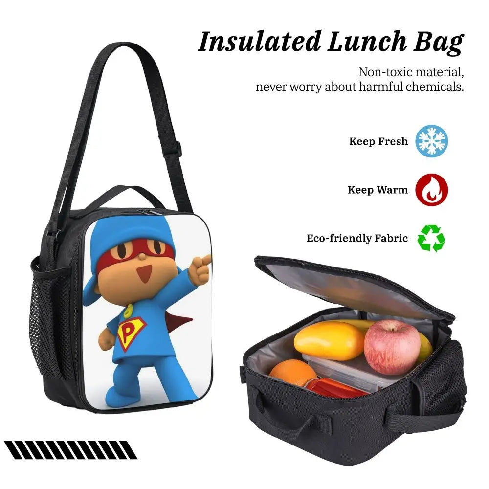 Mochila azul de dibujos animados de Pocoyo para niños, mochila escolar, bolsos de hombro para ordenador, bolsa de almuerzo aislada de 3 piezas, estuche para lápices