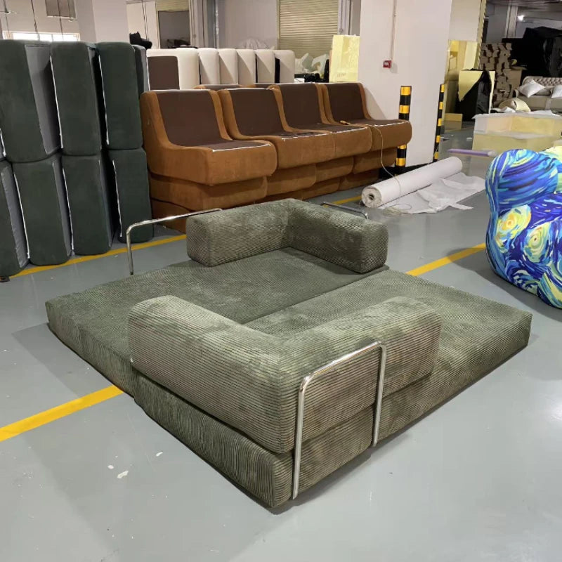 m Sofá italiano minimalista retro de pana de alta gama para sala de estar, sofá cama comprimido, transporte aéreo lavable m