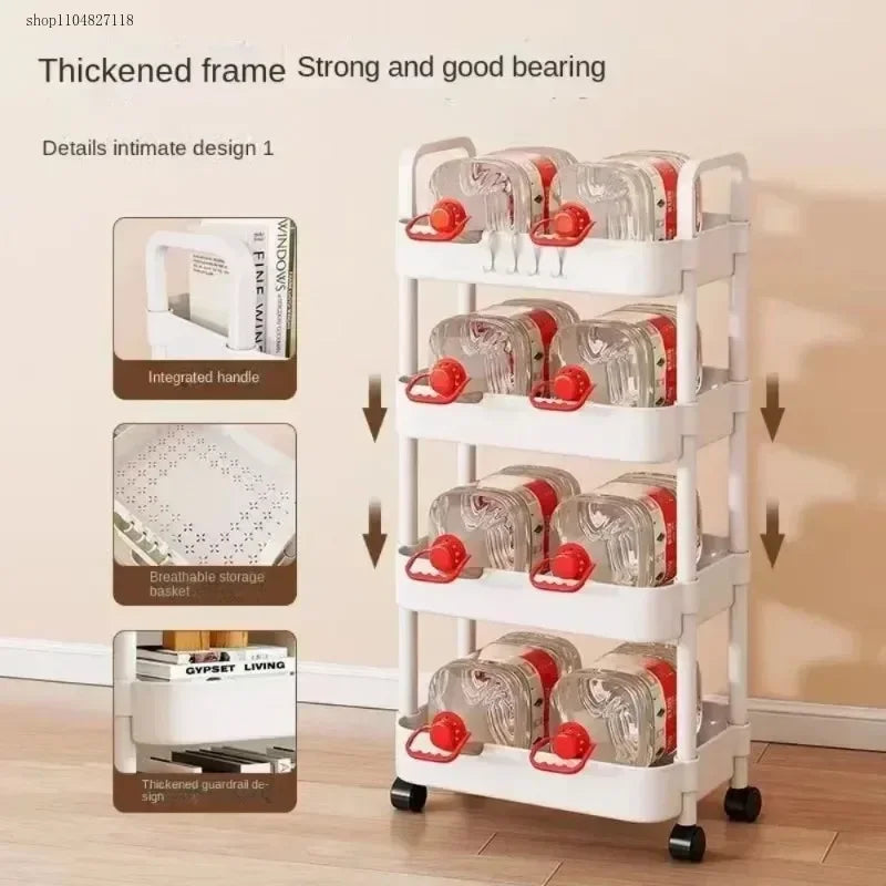 Estante de almacenamiento de carrito pequeño para baño, cocina casera, libro de aperitivos multicapa, móvil con ruedas, estante de almacenamiento de pie