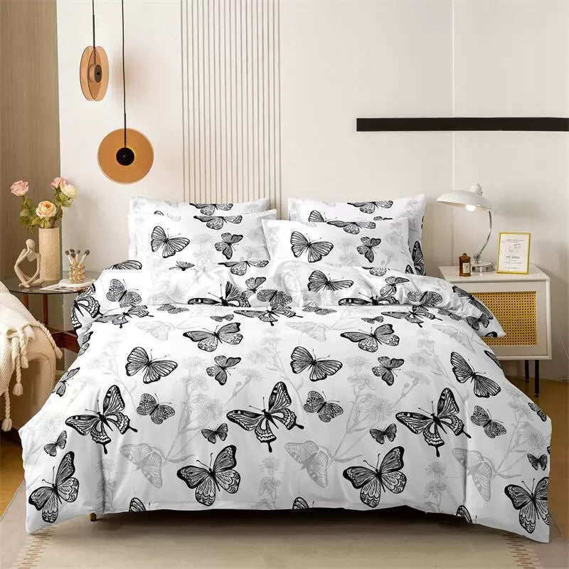 Funda nórdica cepillada estampada, funda de almohada, juego de tres piezas, funda de cama de tela respetuosa con la piel de alta calidad (sin sábana), 3 uds.