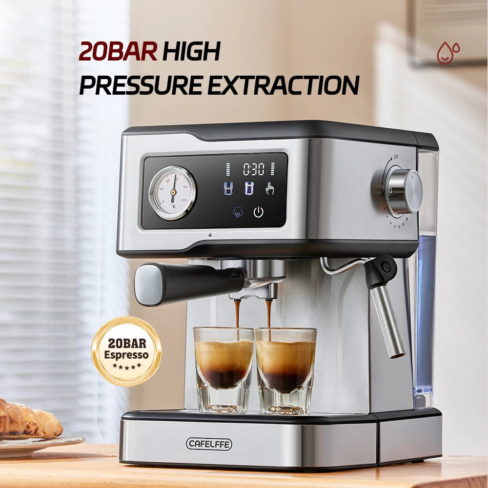 Cafetera Espresso Cafelffe de Acero Inoxidable con Vaporizador de Leche, Semiautomática, para Cappuccino, 20 Bares
