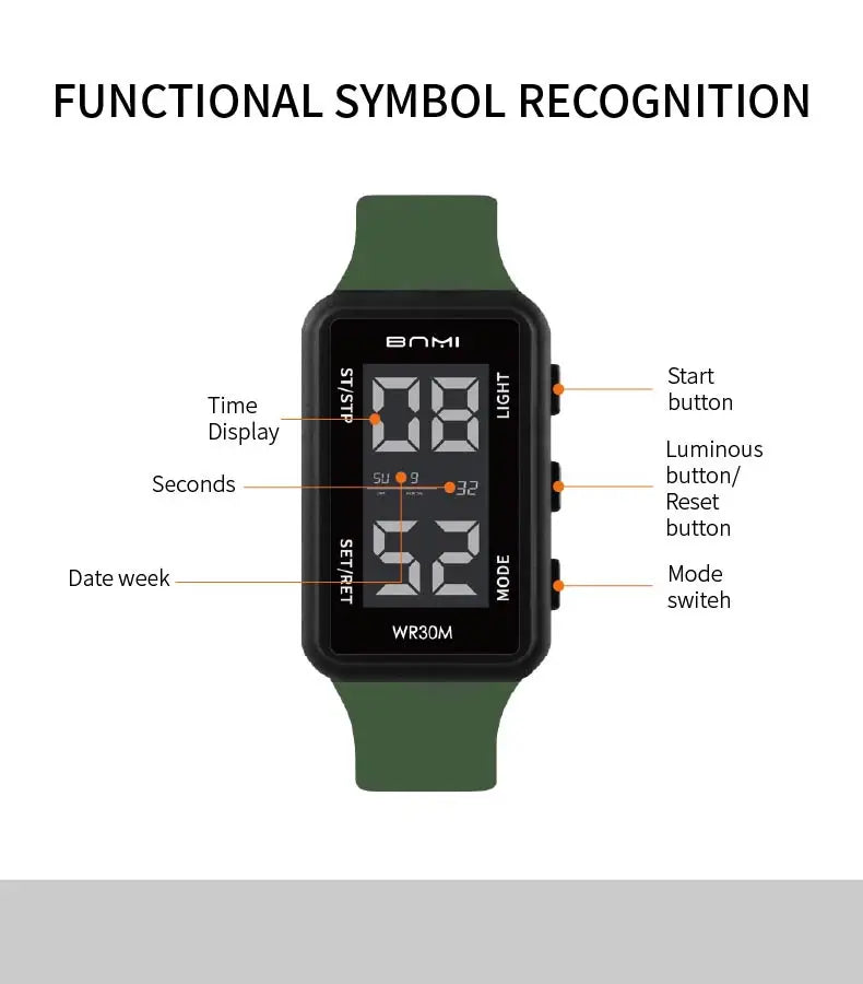 2025 Reloj electrónico deportivo rectangular para hombre, resistente al agua, alarma de luz nocturna, reloj Digital ligero y portátil para hombre