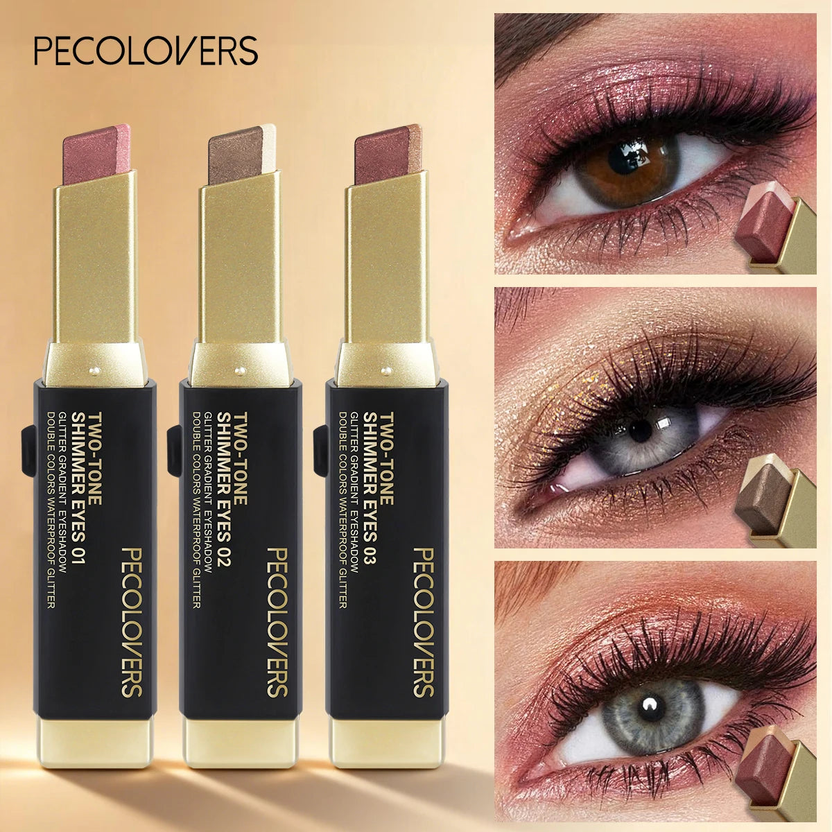 Barra de sombra de ojos de doble color, color de ojos mezclable para maquillaje diario, marrón y rosa, producto cosmético para maquillaje de ojos, 1 ud.