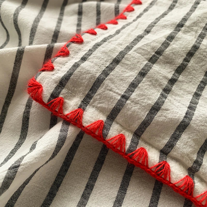 Juego de cama 100% de algodón a rayas, funda nórdica con funda de almohada, funda de edredón, tamaño King