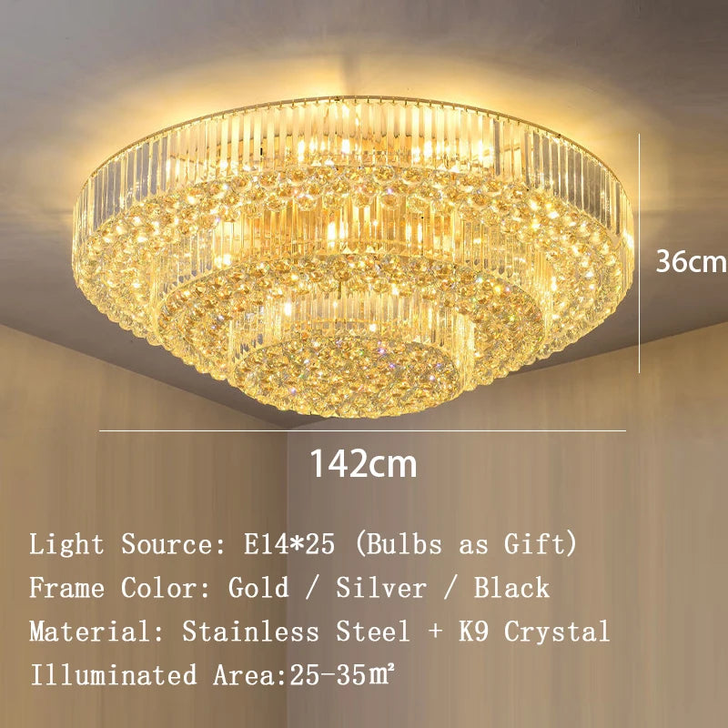 Luces de techo LED redondas clásicas, candelabros de cristal de lujo, decoración del hogar, plafón para sala de estar