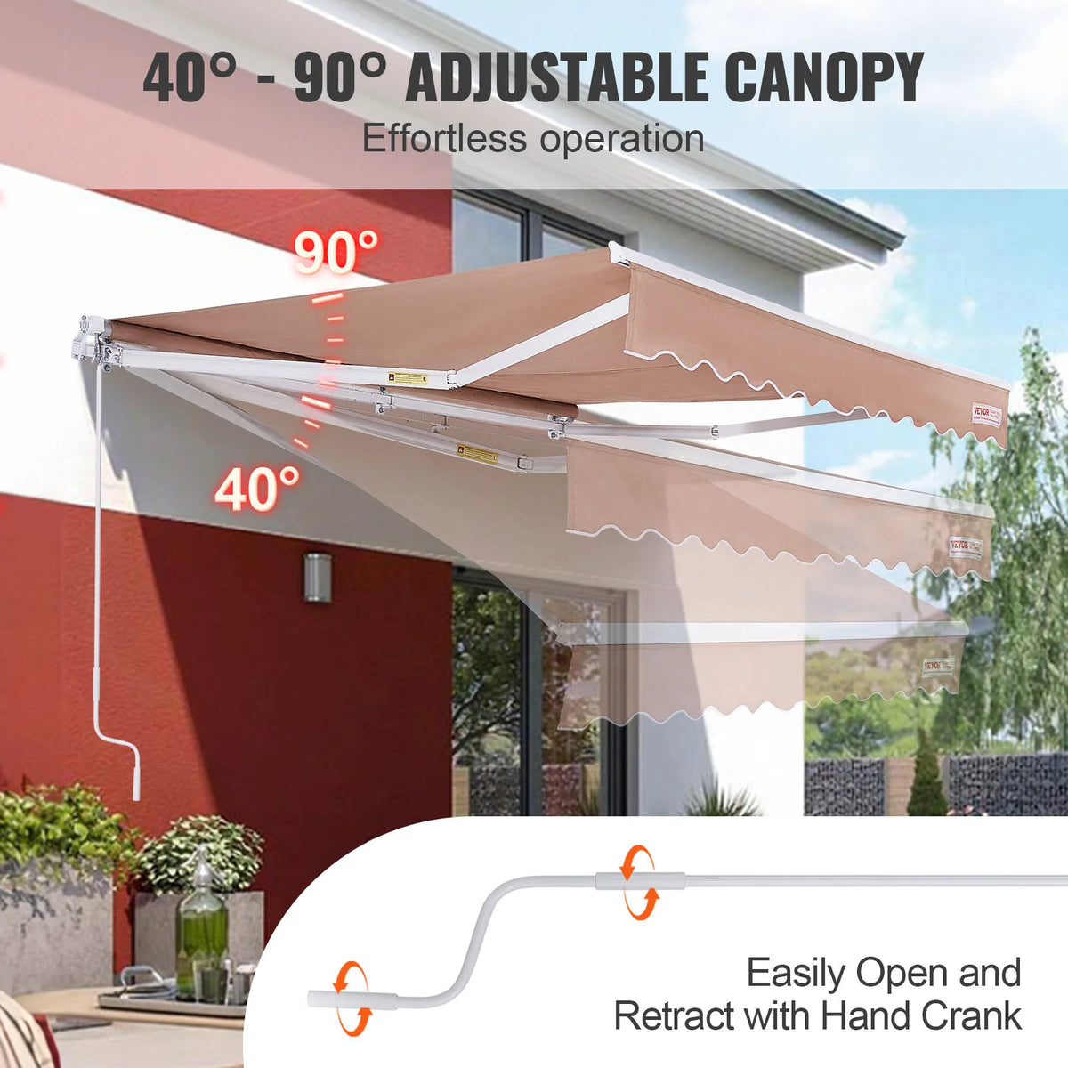 SucceBuy Toldo retráctil manual Toldo exterior Parasol retráctil Poliéster resistente al agua Puerta de patio Ventana para patio trasero