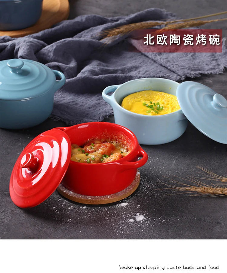 Mini olla de sopa de cerámica con cubierta para niños, tazón de huevo para estofado, tapa, cacerola para restaurante, cocina casera, ollas de cocina usadas