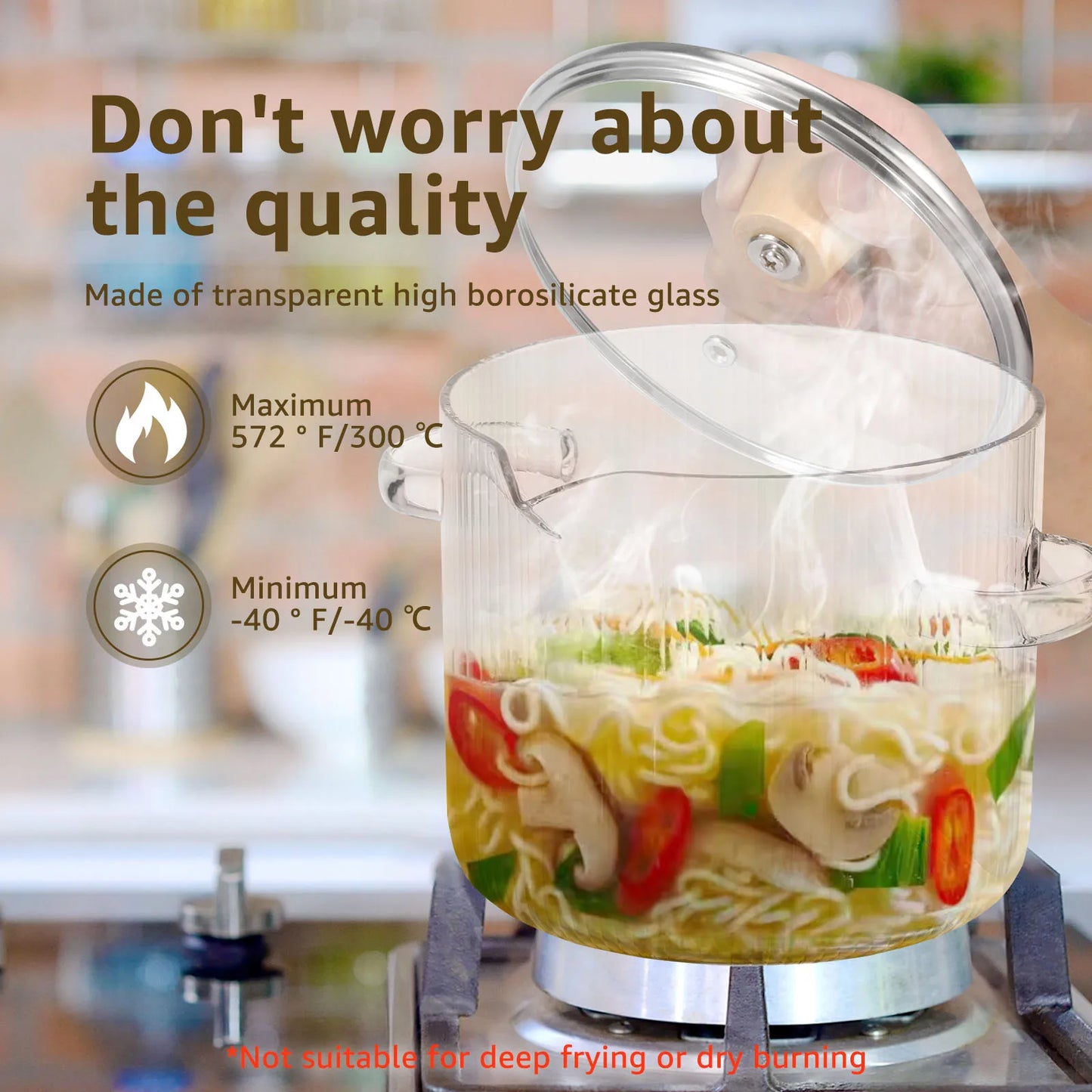 Olla de cocina de vidrio de 1600ML/2300ML, olla de fuego de vidrio de borosilicato transparente con tapa, ollas de estofado multifuncionales para cocinar en la cocina