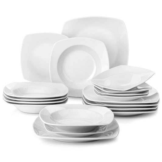 MALACASA-vajilla de porcelana de cerámica JULIA Classic, juego de 18 piezas con 6 platos de cena, sopa, postre, servicio de vajilla para 6