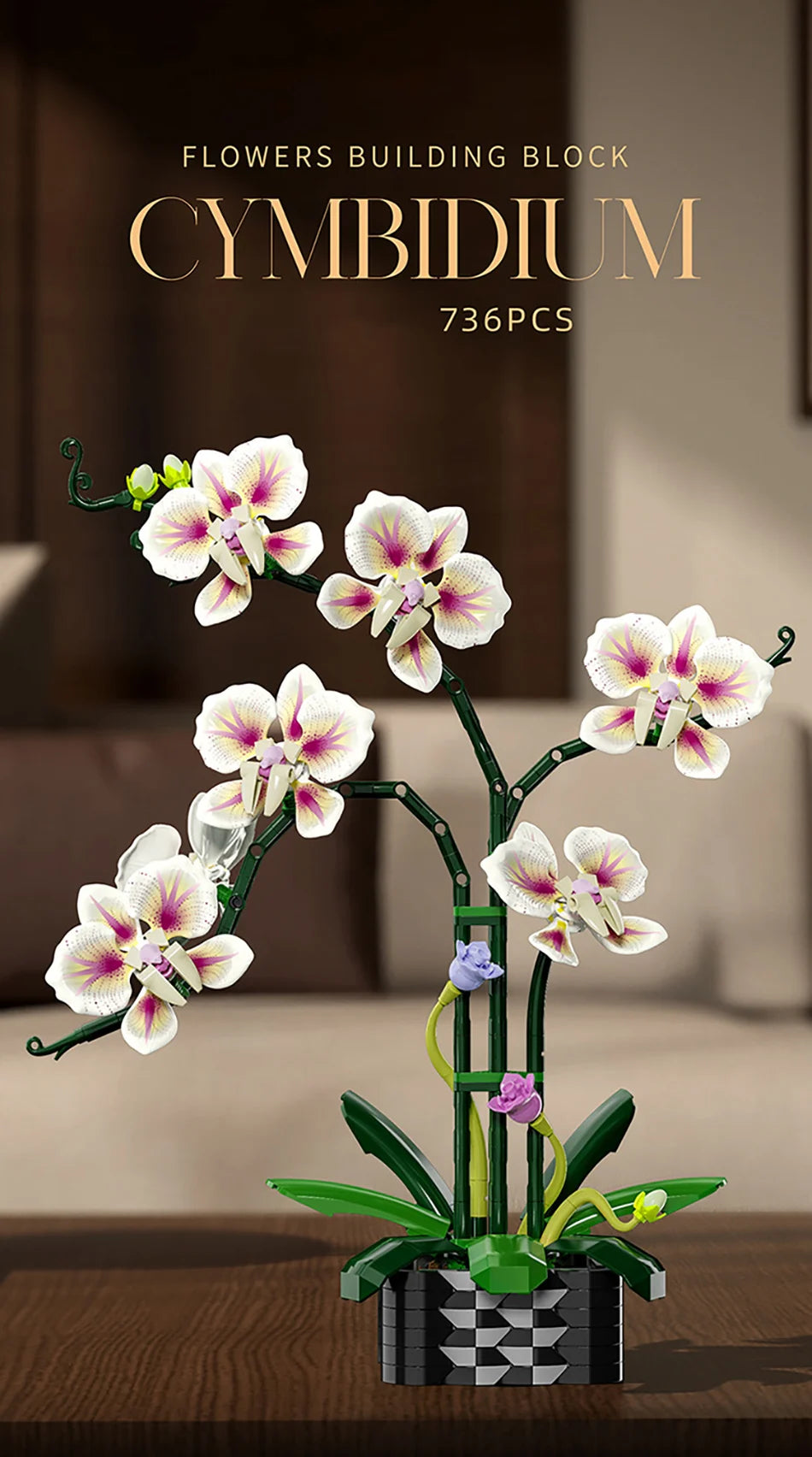 Orquídea creativa Cymbidium flores eternas planta en maceta bloques de construcción simulación Phalaenopsis DIY ladrillos juguetes regalo de San Valentín