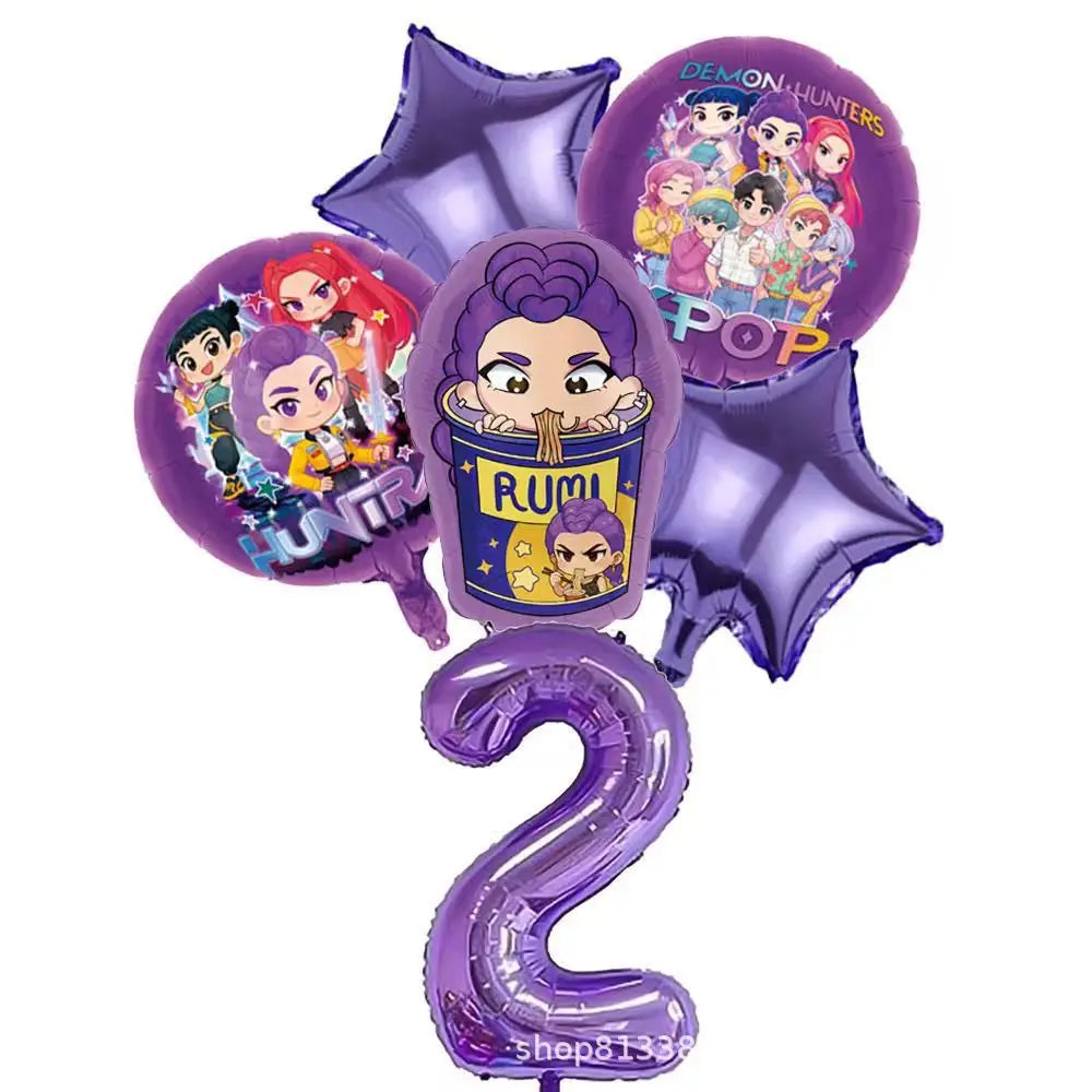 Set de Globos de Aluminio K-Pop para Grupo de Chicas, Números del 1 al 9 y Globos de Estrellas Púrpuras, Adornos para Pastel para Fiestas de Cumpleaños y Accesorios para Fotos
