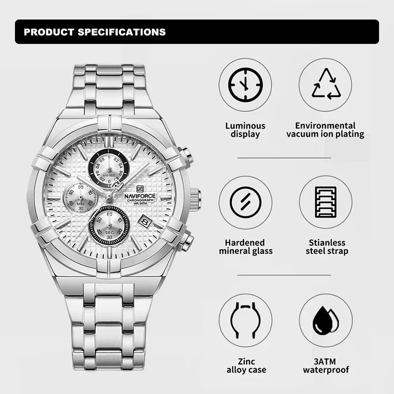 NAVIFORCE relojes originales para hombre, cronógrafo deportivo de cuarzo a la moda, reloj de pulsera para hombre Simple salvaje resistente al agua con pantalla