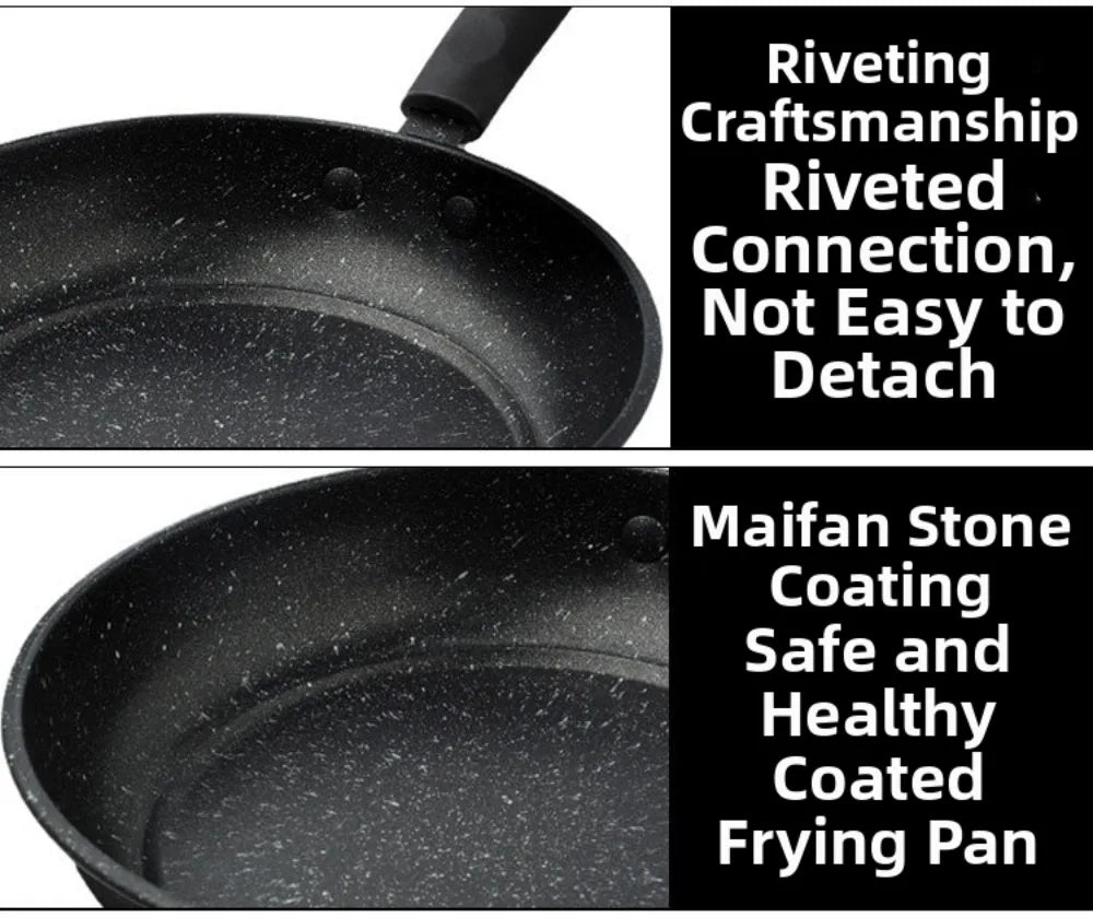 Sartén de piedra Maifan sin tapa de 18-25 cm, sartén antiadherente, utensilio de cocina grueso para cocinar carne, apto para cocinas de gas e inducción.