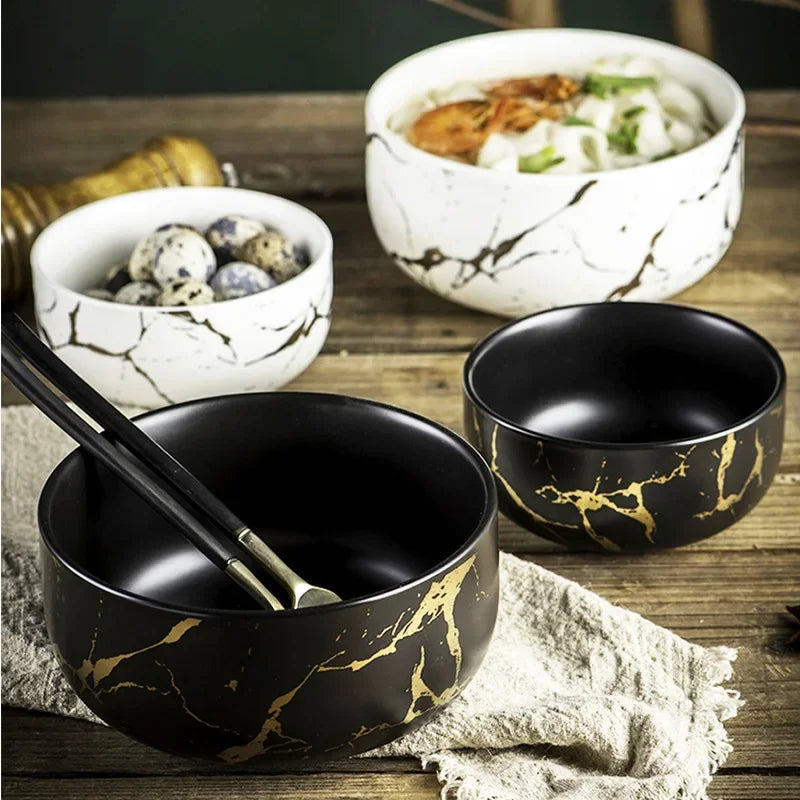 Cuenco de cerámica de mármol de estilo nórdico, juego de vajilla para el hogar, desayuno de porcelana, cena de arroz, sopa de fideos, cuencos redondos