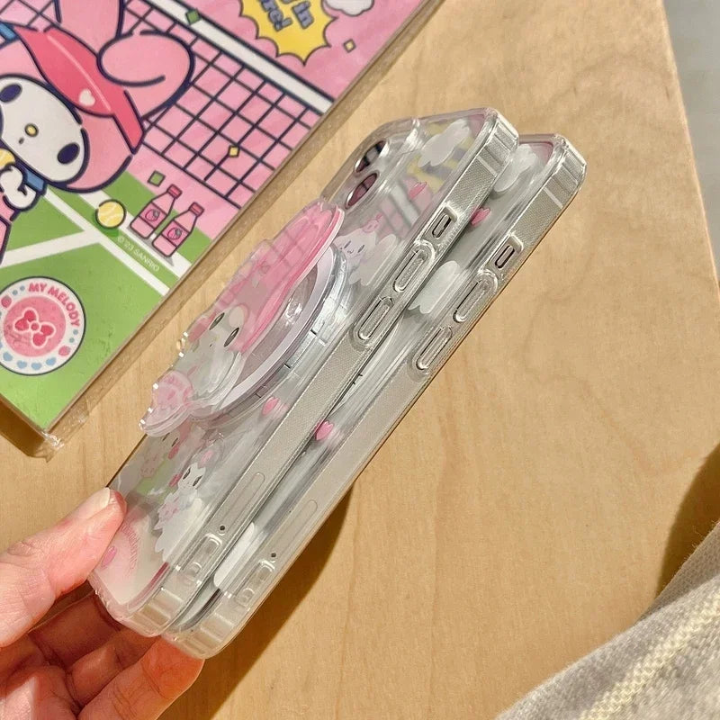 Sanrio Hello Kitty Melody Kuromi soporte magnético Magsafe funda de teléfono con carga inalámbrica para iPhone 16 15 14 13 12 11 Pro Max