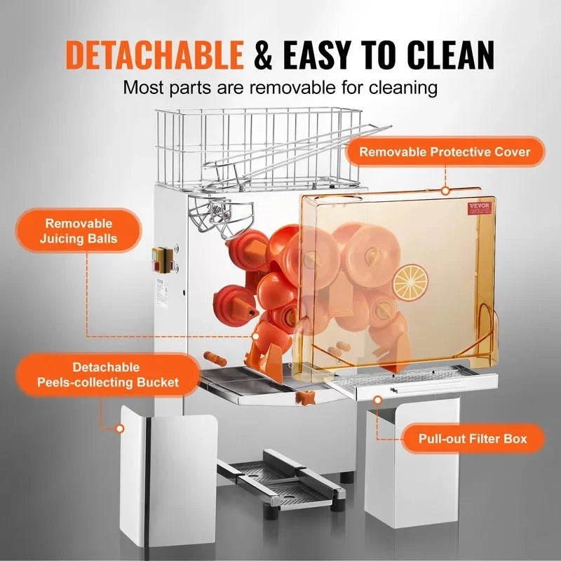 Exprimidor de Naranjas Comercial Automático de Acero Inoxidable con Caja de Filtro Extraíble ﻿
