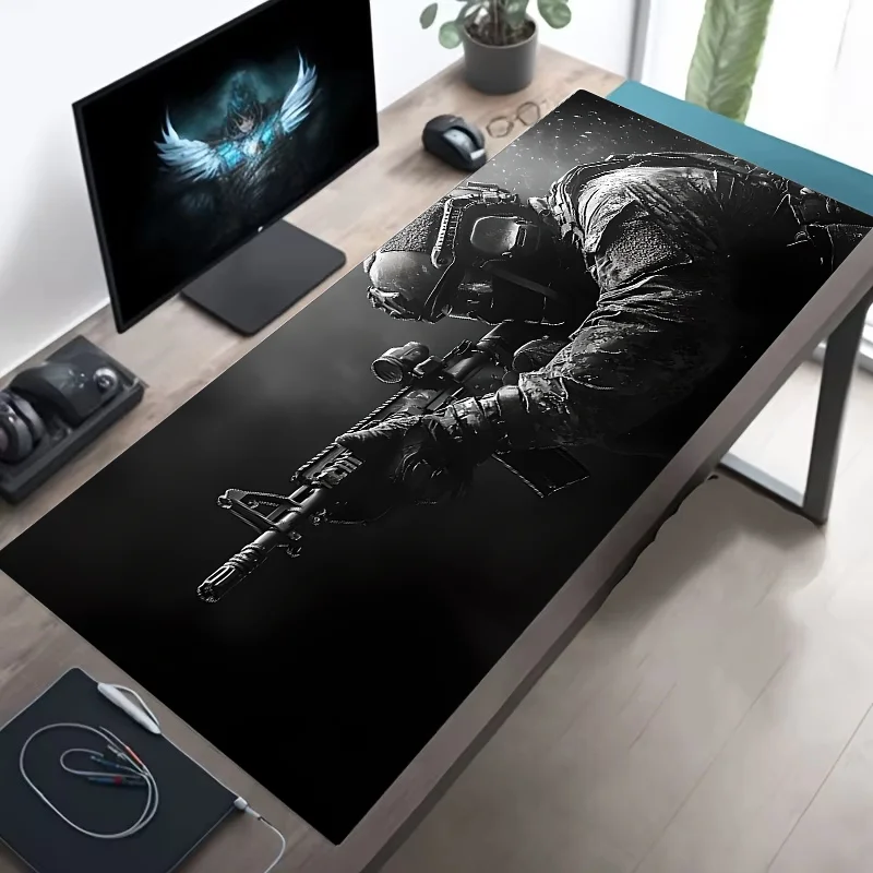 Alfombrilla de Ratón Grande con Diseño Táctico de Soldado, Antideslizante, XXL, Accesorios para Juegos, Bordes Cosidos, para el Hogar y para Jugar, para Jugadores de FPS