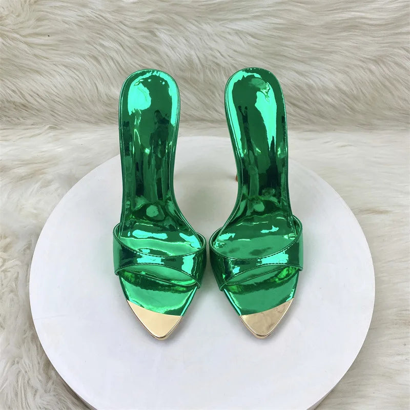 Fashion Sandals Women's New High Quality Pointed Toe Open Toe Shallow Mouth Laser Pink Crystal Slippers Modern Open Shoes