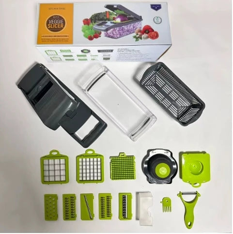 Picadora de verduras 16 en 1, picadora profesional de cebolla, picadora de alimentos multifuncional, cortadora de verduras de cocina, C vegetal