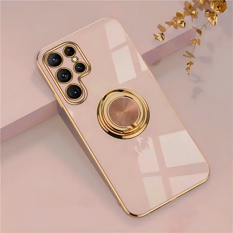 Funda de teléfono con soporte de anillo de TPU de lujo para Samsung Galaxy S25 S24 S23 S22 S21 S20 Note 20 Ultra Plus FE, funda protectora trasera a prueba de golpes