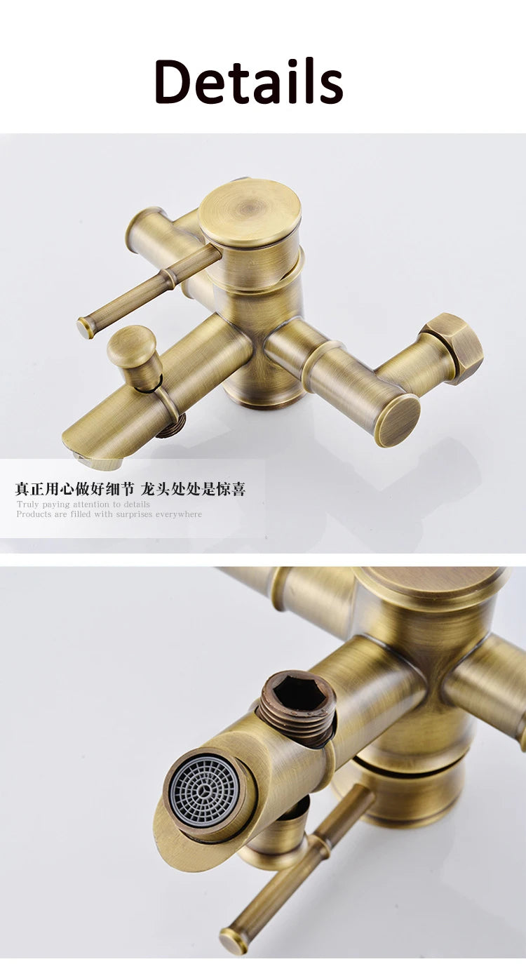 Grifo de ducha de baño antiguo, mezclador de bañera caliente y fría, grifo de grúa, montaje en pared, Material de latón, juego de baño de Bambú