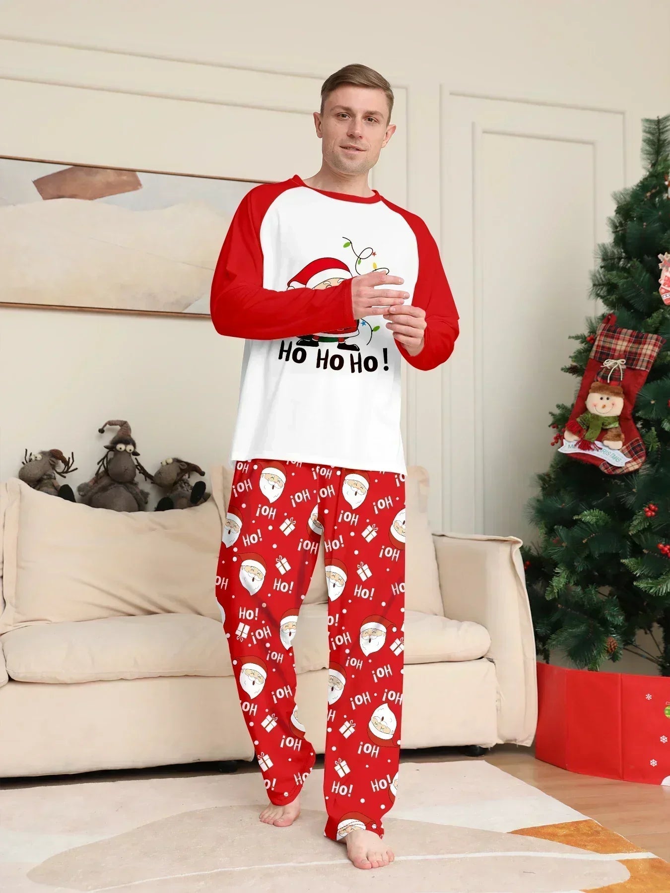 Nuevo pijama navideño con apariencia familiar, estampado de Papá Noel, trajes a juego para madre, padre y niños, traje holgado bonito de 2 piezas, ropa de dormir, ropa de Navidad