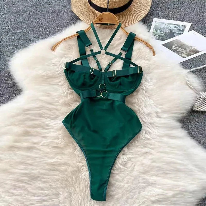Ropa de dormir para fiesta de San Valentín, Catsuits combinados, peleles de tiras de malla eróticos íntimos ajustados, monos de mujer, lencería, conjuntos sexys