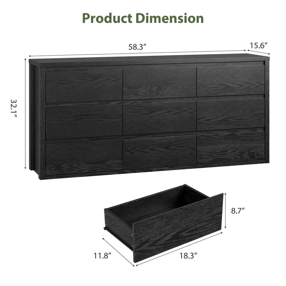 Cómoda moderna de 9 cajones de la marca GarveeLife, ideal para el dormitorio: amplia cómoda de madera, gran espacio de almacenamiento, mueble versátil para la sala de estar, el pasillo o la entrada.