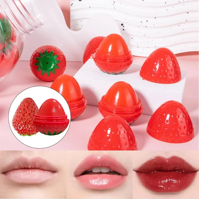 Bálsamo Labial de Fresa, 1/4 Piezas, Hidratante de Larga Duración, Repara y Humecta, Lápiz Labial Rojo con Diseño de Frutas, Cuidado Labial para Labios Secos, Cosméticos