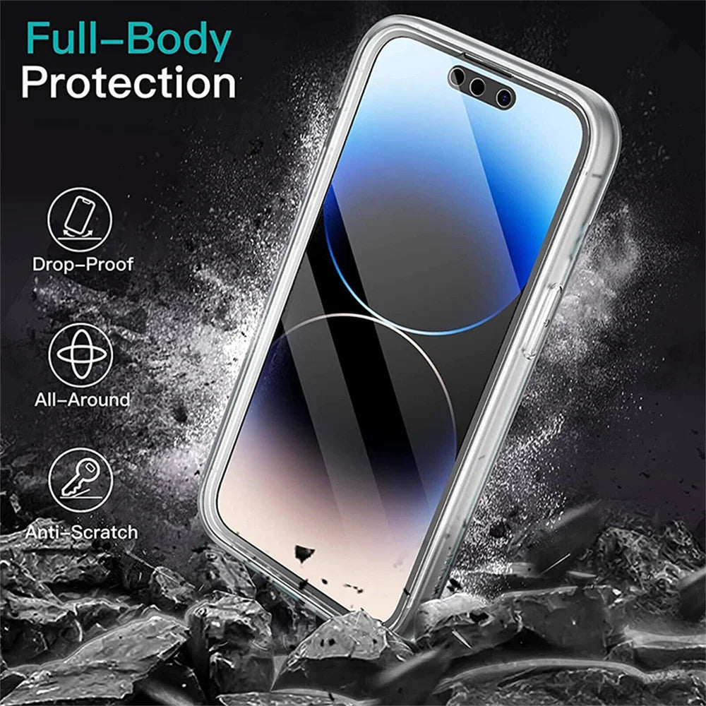 Funda protectora transparente frontal y trasera de cuerpo completo 360 para iPhone 17 16 15 12 13 14 11 Pro XS Max 7 8 Plus, funda trasera dura suave