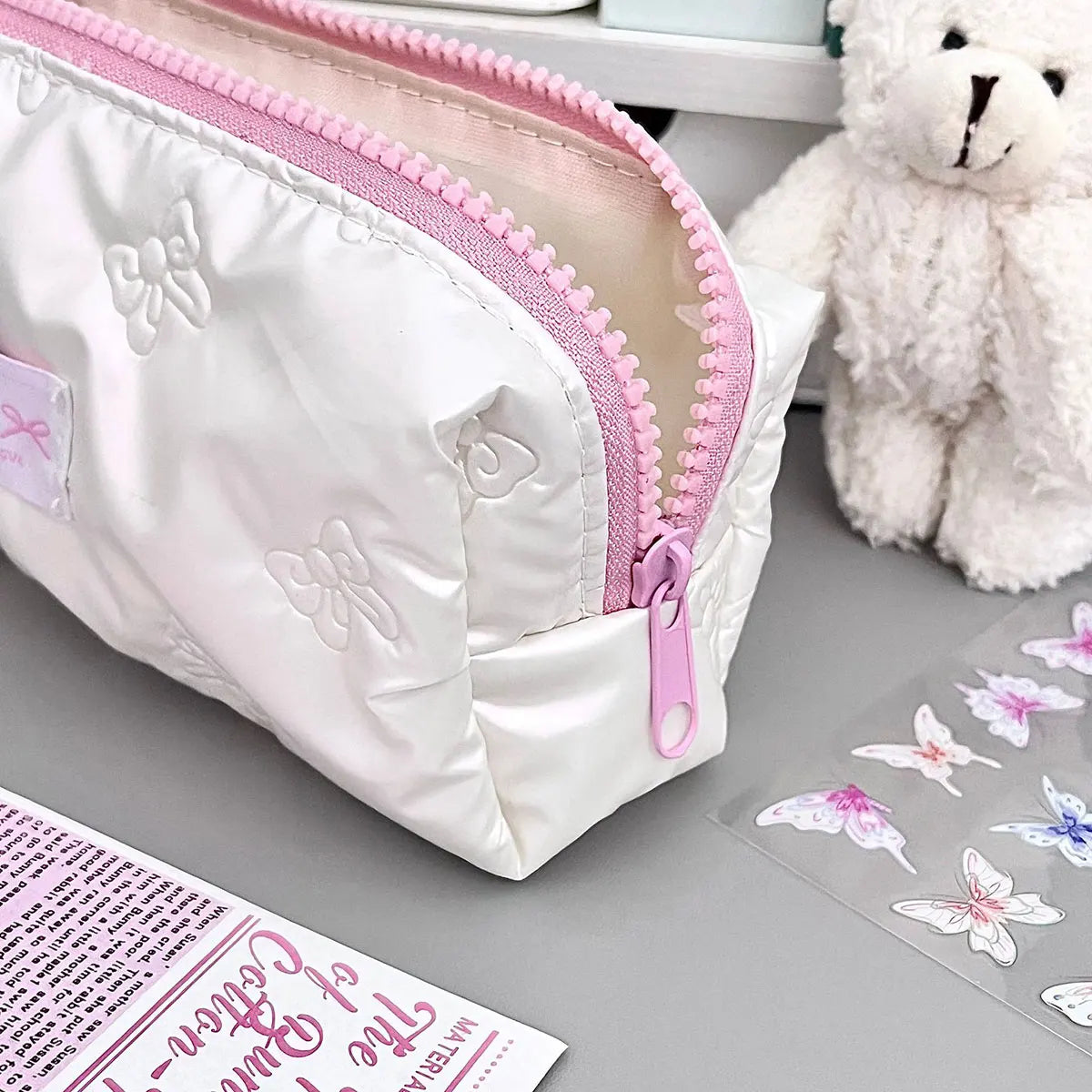 Estuche creativo para lápices con lazo rosa, bolsas para lápices de gran capacidad, bolsa organizadora de papelería multifuncional, 1 ud.