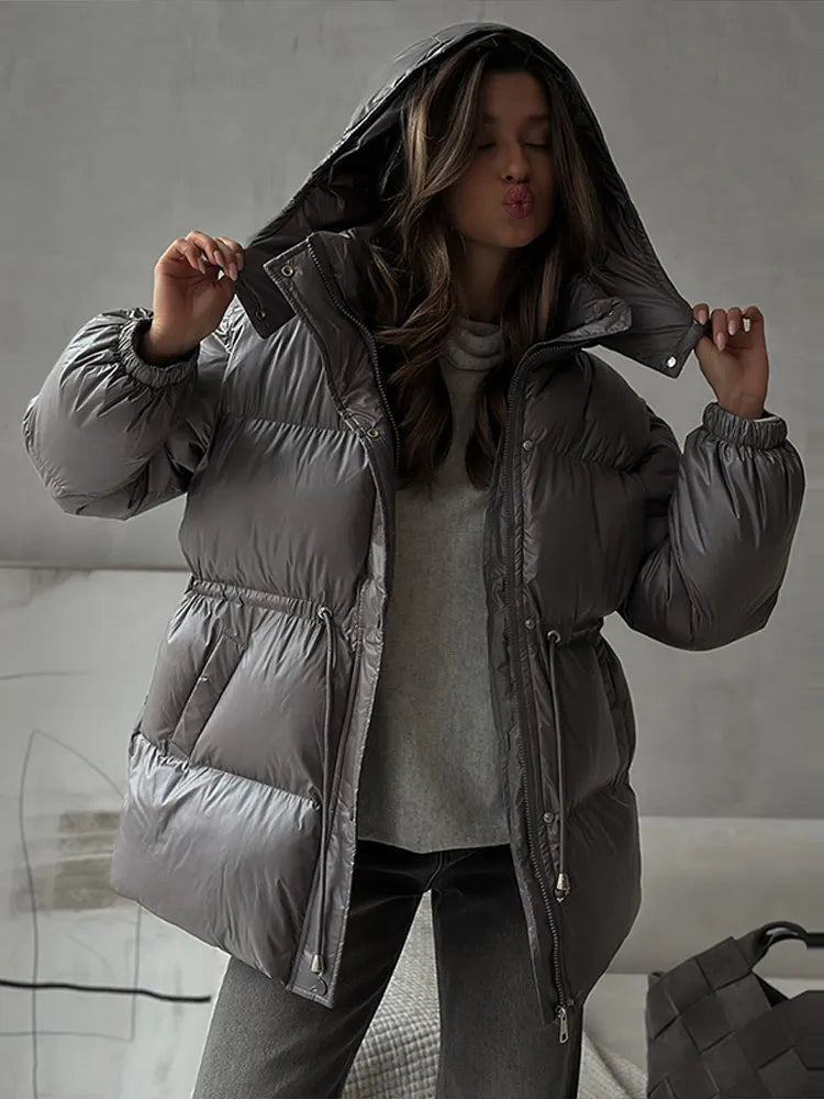 Chaqueta con capucha estampada a la moda para mujer, abrigos holgados de media cremallera con cuello alto y manga larga para mujer, prendas de vestir exteriores elegantes para otoño e invierno 2025