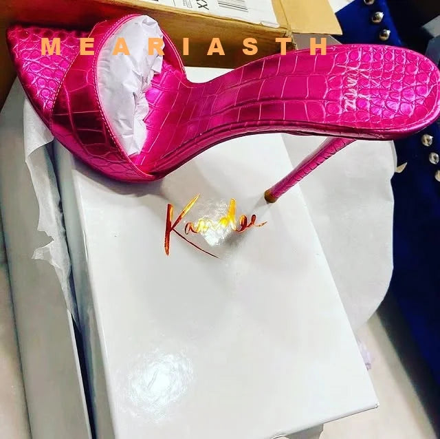 Zapatillas de crin de verano, zapatos de mujer, Sandalias de tacón de aguja súper alto, sandalias de mujer con punta abierta y pasarela para fiesta, talla grande 44