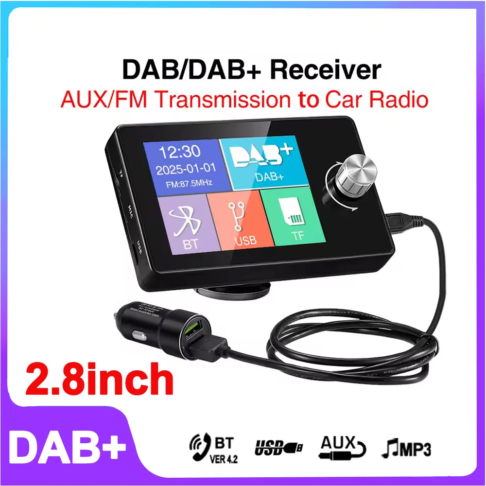 2.8inch Color Screen DAB/DAB+ Digital Broadcast Radio RDS Support FM Transmitter BT Music MP3 AUX Receiver