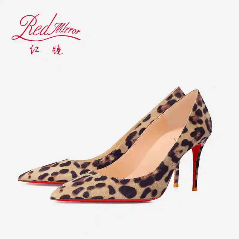 Elegantes Zapatos de Tacón para Mujer, Marca de Lujo, Estampado de Leopardo, Tendencia 2026, Tacones Rojos Brillantes, Punta en Pico, Zapatos de Fiesta para Mujer, 8cm