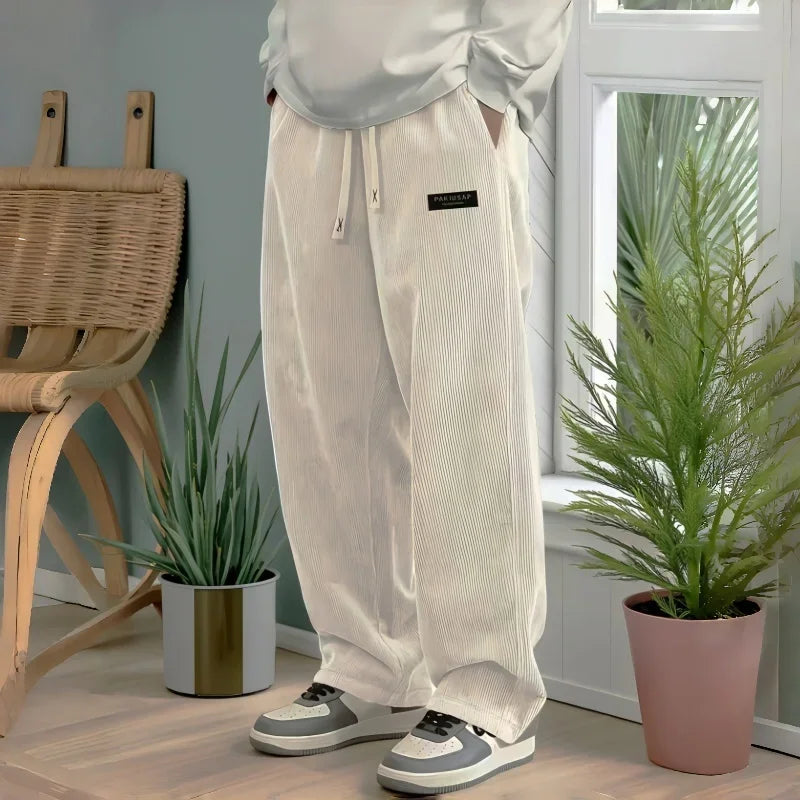 Pantalones Casuales de Pana para Hombre 2026, Pantalones Holgados de Moda, Pantalones Deportivos Rectos con Cintura Elástica y Cordón, Ropa Urbana para Exteriores