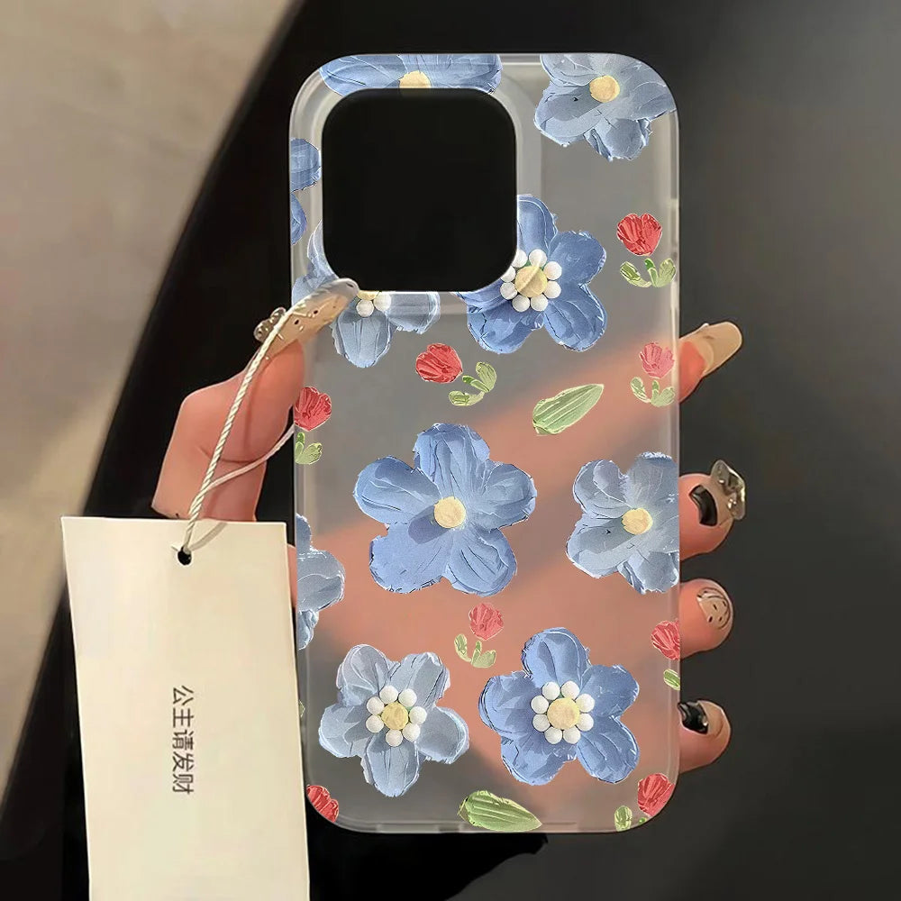 Fundas de teléfono de silicona suave mate para iPhone 15 funda iPhone 16 13 17 Pro Max 14 11 12 Pro 15 16 Plus funda transparente a prueba de golpes con flores
