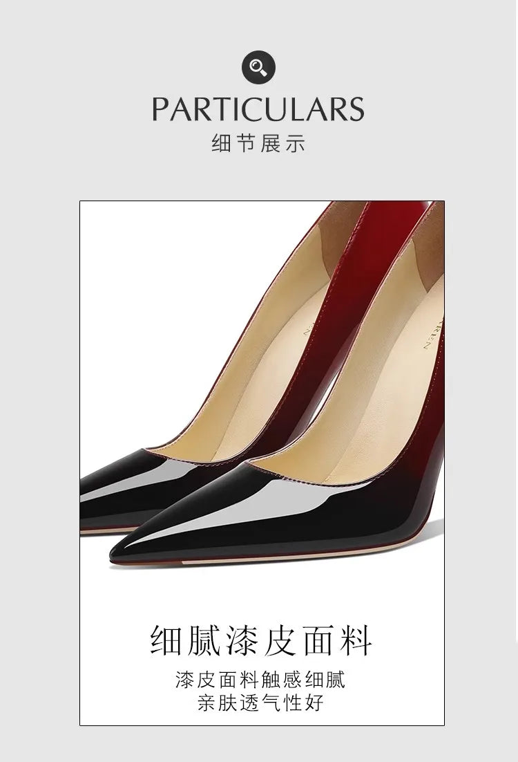 6CM 8CM 10CM 12CM temperamento zapatos individuales señoras negro rojo Color degradado verano puntiagudo charol tacones finos mujeres bombas
