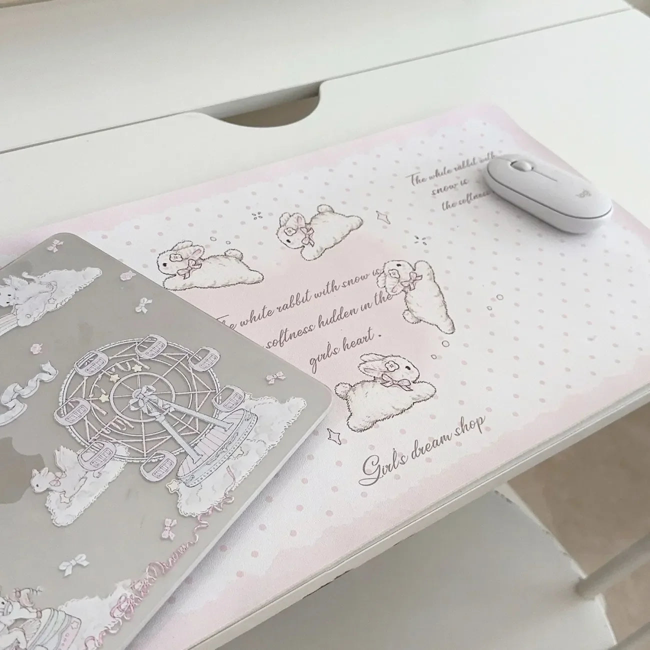 Protector de almohadilla de escritorio de cuero, alfombrilla de ratón de amor con gradiente de conejito rosa, alfombrilla de escritorio de oficina, impermeable, antideslizante, PU, secante de escritorio