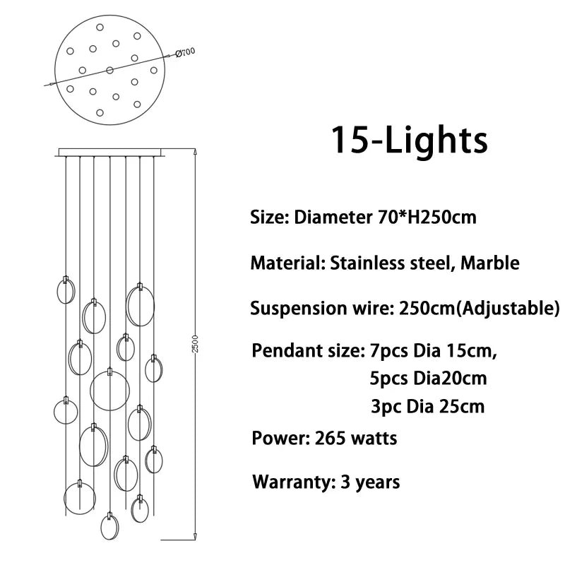 Luces colgantes largas modernas, lámpara colgante de cristal de mármol para escalera de lujo, decoración para sala de estar, accesorio de iluminación Led de piedra para Villa