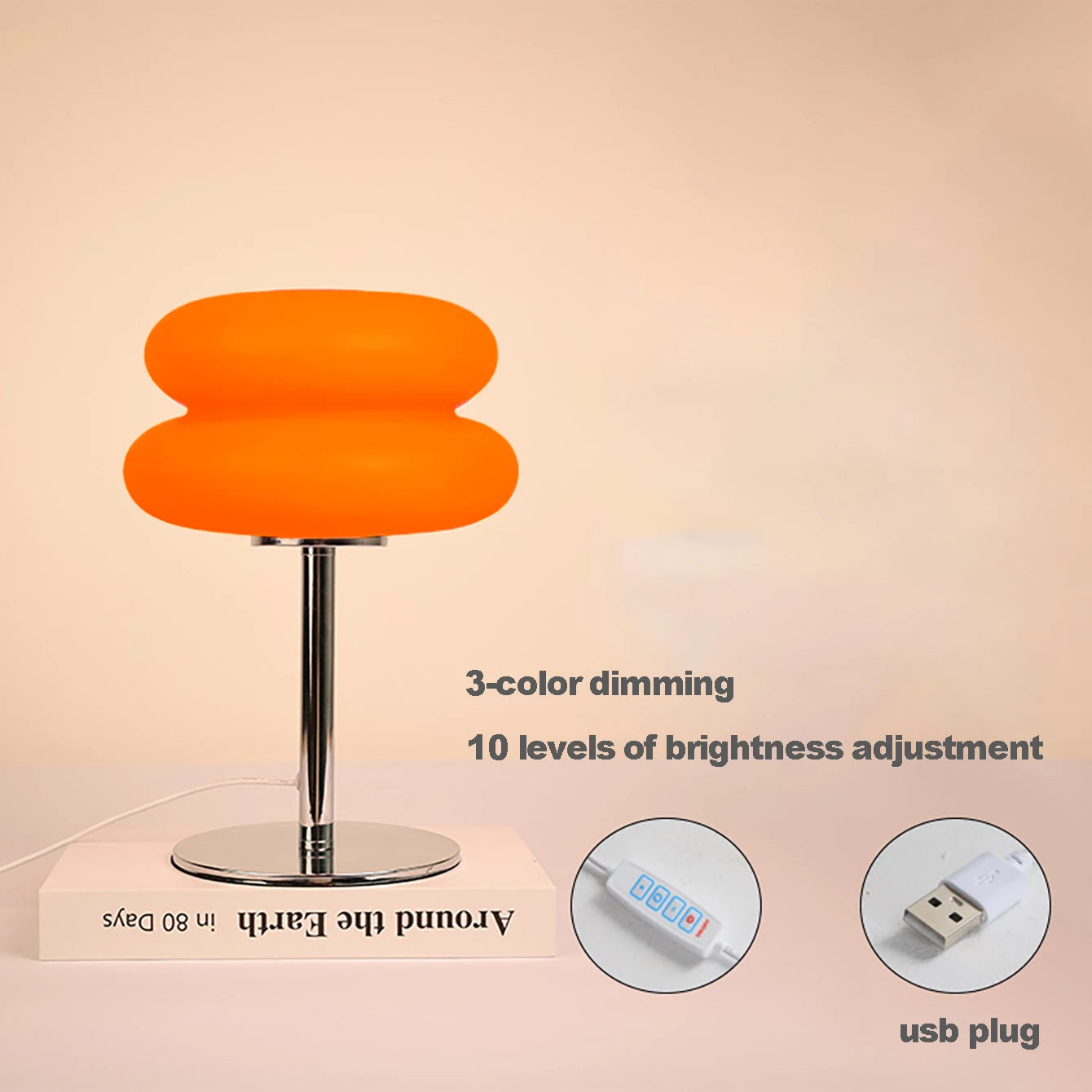 Lámpara de mesa, lámparas de dormitorio, enchufe USB, lámpara de mesa LED con forma de seta, iluminación ambiental para sala de estar y comedor (no de vidrio)