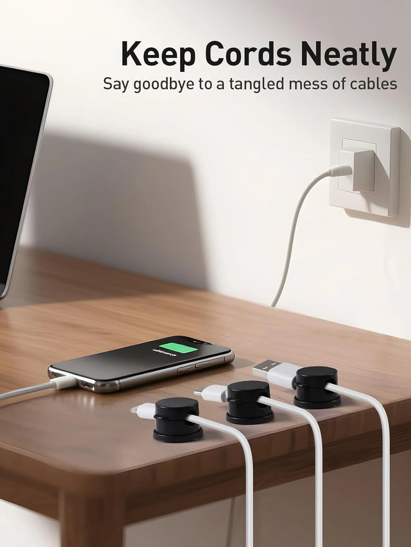 6 Clips Magnéticos para Cables, Organizador de Cables Ajustable, Soporte para Cables Debajo del Escritorio, Gestión de Cables