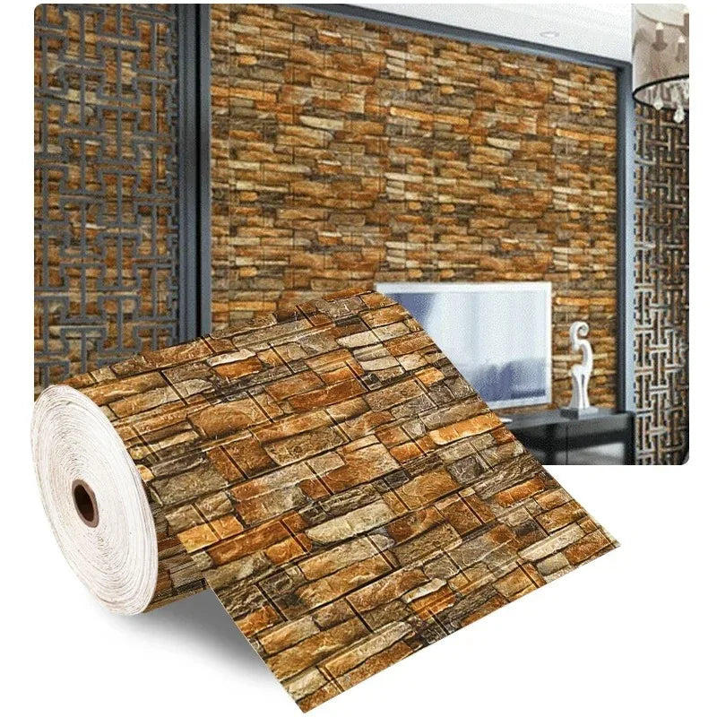 Papel tapiz autoadhesivo de 70cm x 10m, decoración de papel tapiz de ladrillo de espuma antigua, pegatina de pared 3D impermeable para sala de estar y dormitorio