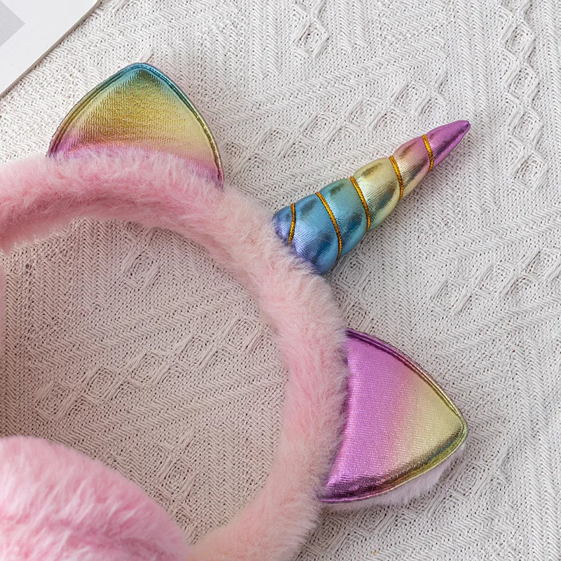 Nuevo encantador invierno cálido unicornio calentadores de orejas Tie Dye orejeras de felpa para mujeres juguetonas niñas orejeras protección contra el frío caliente