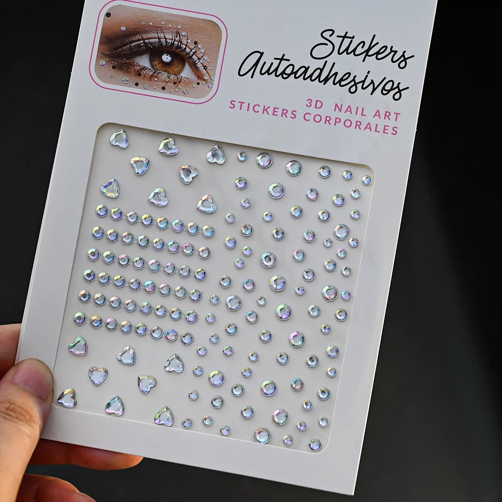 1 unidad 3D Y3K plata Aurora Luna estrella cara gemas joyas pegatinas de diamantes de imitación autoadhesivo cristal maquillaje diamantes tatuajes decoración