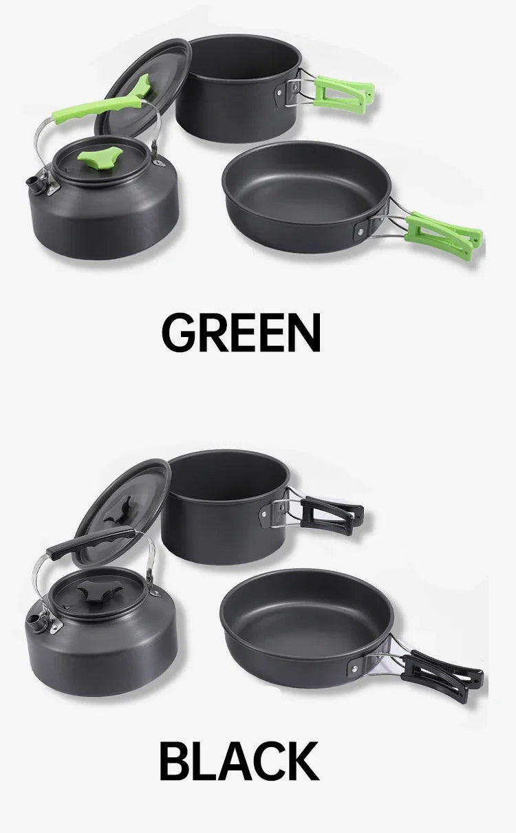 Juego de Cocina para Acampar, Juego de Utensilios de Cocina para Exteriores, Utensilios de Cocina Portátiles de Aluminio, Ollas, Tazones, Hervidores, Equipo para Picnic y Senderismo