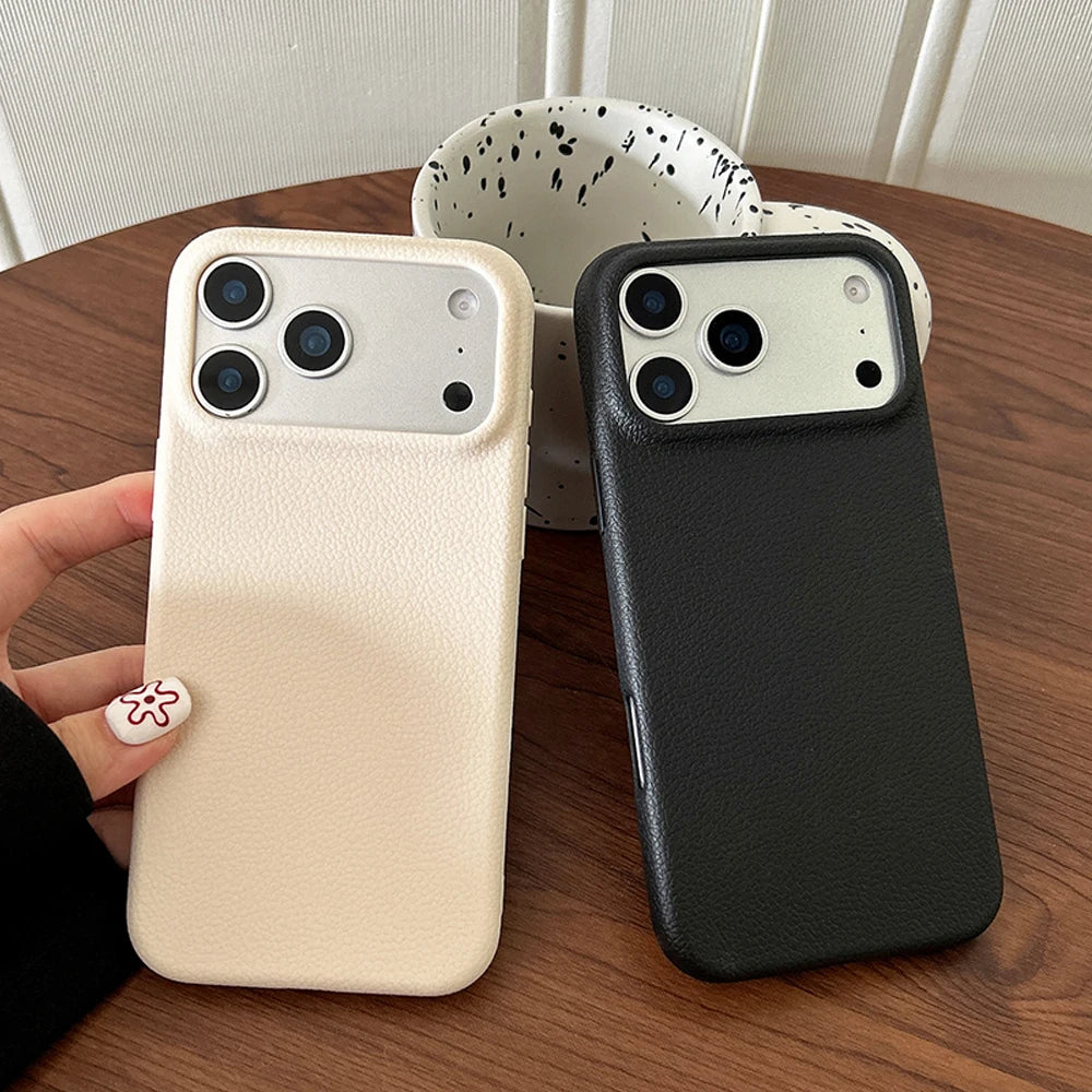 Funda de teléfono con textura de cuero de lujo para iPhone 17 Pro Max 17 Air 16 Plus 15 14 13 12 11 Pro Max, carcasa suave de TPU a prueba de golpes